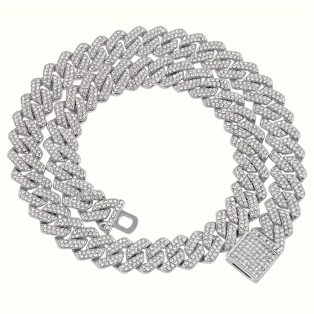 TEMU 14mm Cuban Link Chain Hip Hop Men Necklace Chain Miami Rhombus Cuban Necklace