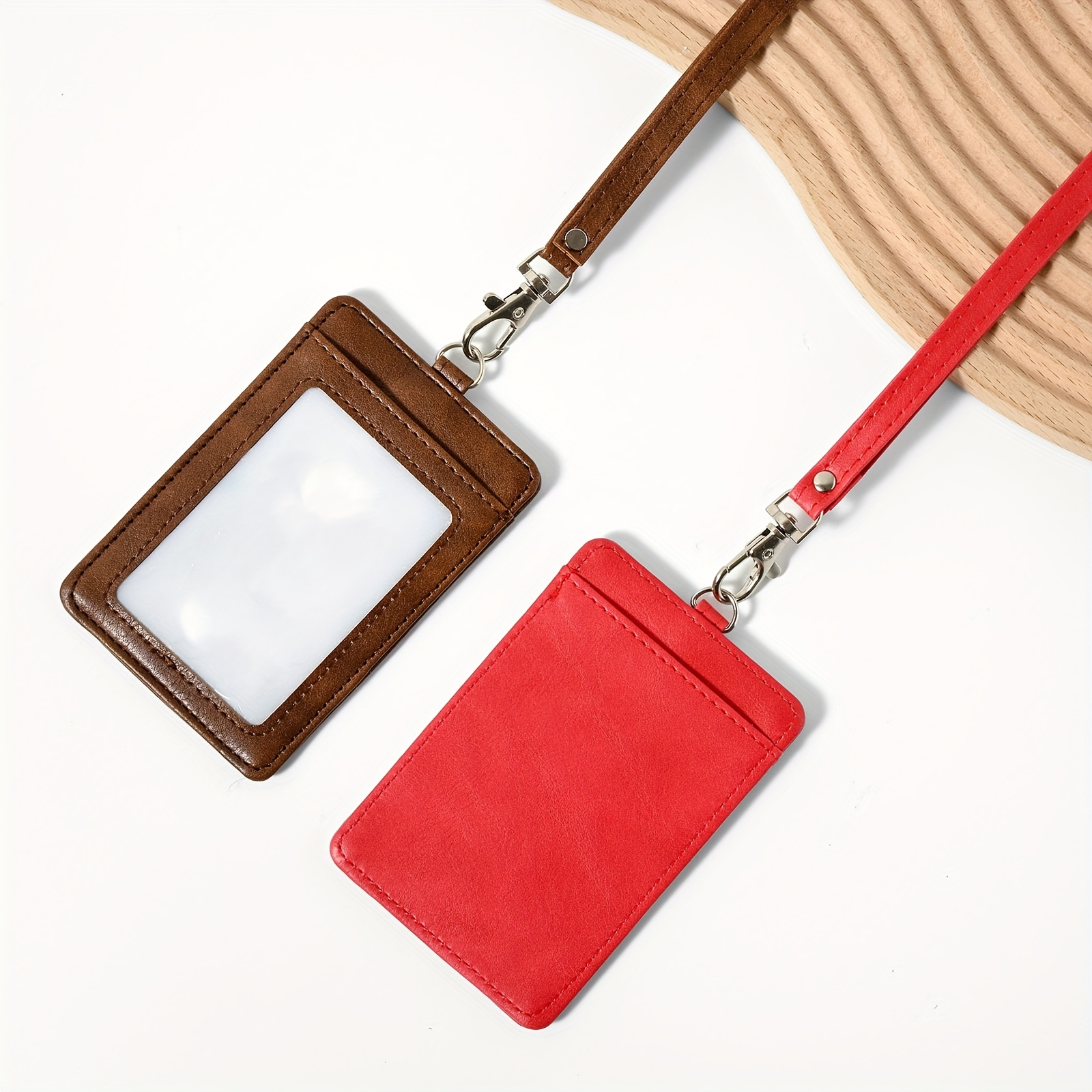 Credit Card Lanyards 2d 2pcs luxury pu leather id card holder badge lanyards Temu