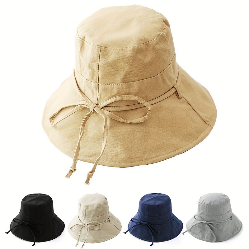 Summer Sun Hat Women Solid Color Fisherman Hat Foldable Wide - Temu