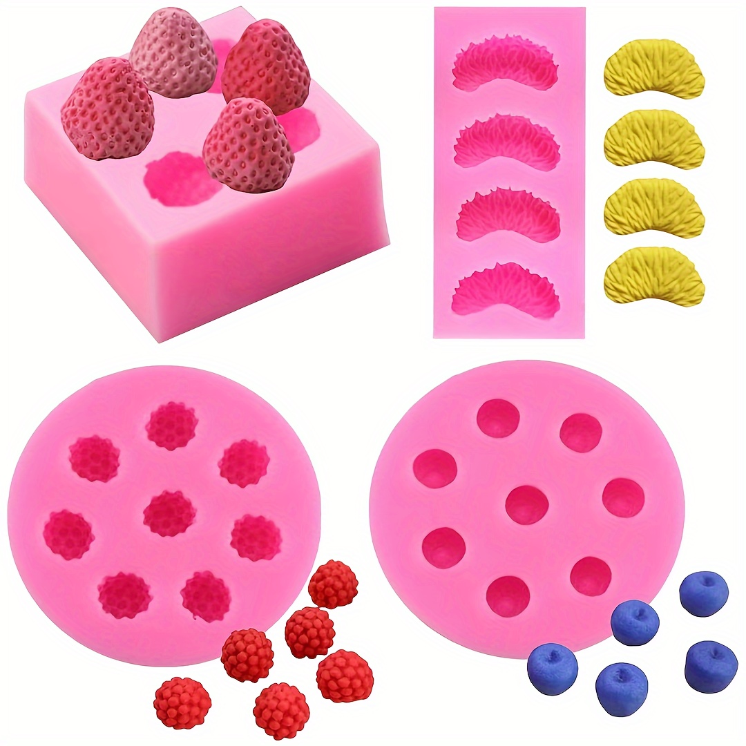 

4pcs 3d Mini Fruit Shape Silicone Mold, Strawberry Orange Blueberry Silicone Mold, Suitable For Diy