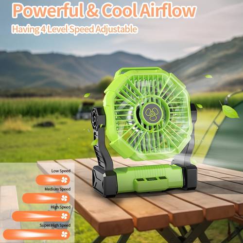 20000mah dual motor camping fan battery powered fan with 4 led lights desktop fan portable outdoor fan with tent hitch power outage construction site