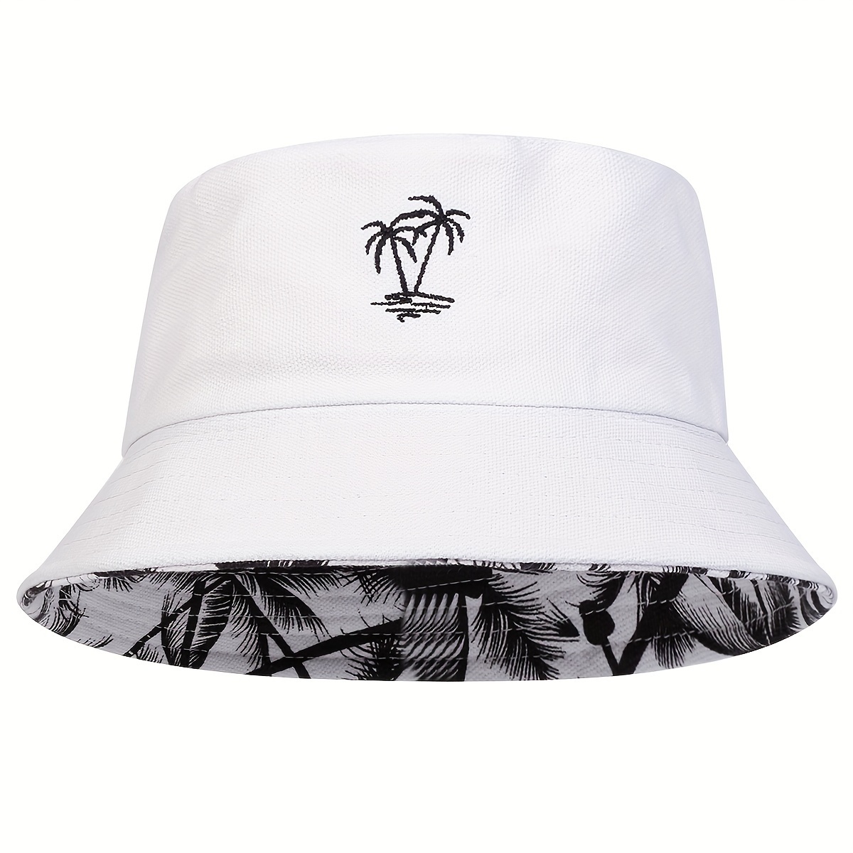 Image of Men's Small Tree Embroidery Reversible Fisherman Hat Fashion Bucket Hat Outdoor Casual Cap Suitable For Spring Autumn Travel Beach Party