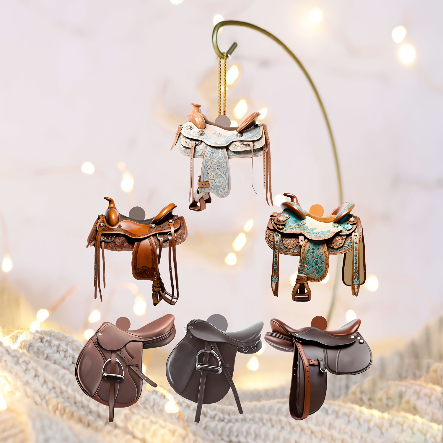 

6pcs Acrylic Set - Equestrian Christmas Tree Ornaments & Hanging Decor For Home & Garden, 2d Patio & Fence Wall Accents, Indoor/outdoor Holiday Scene Setting, Horse Decor