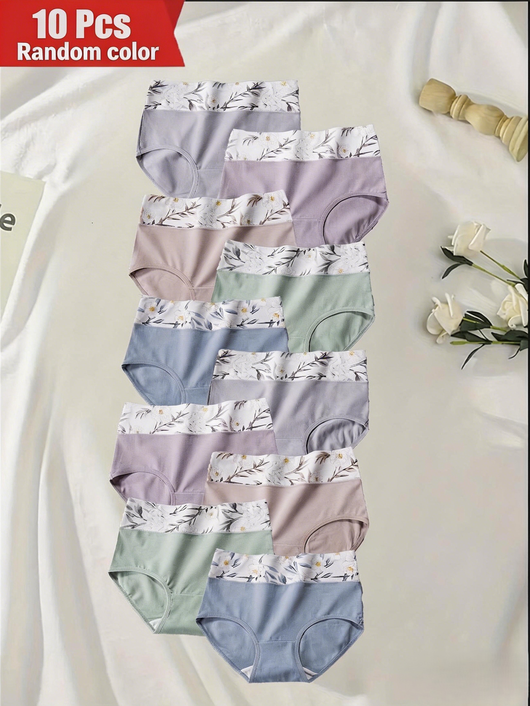 10 pack random colors womens floral print high waisted comfortable breathable briefs