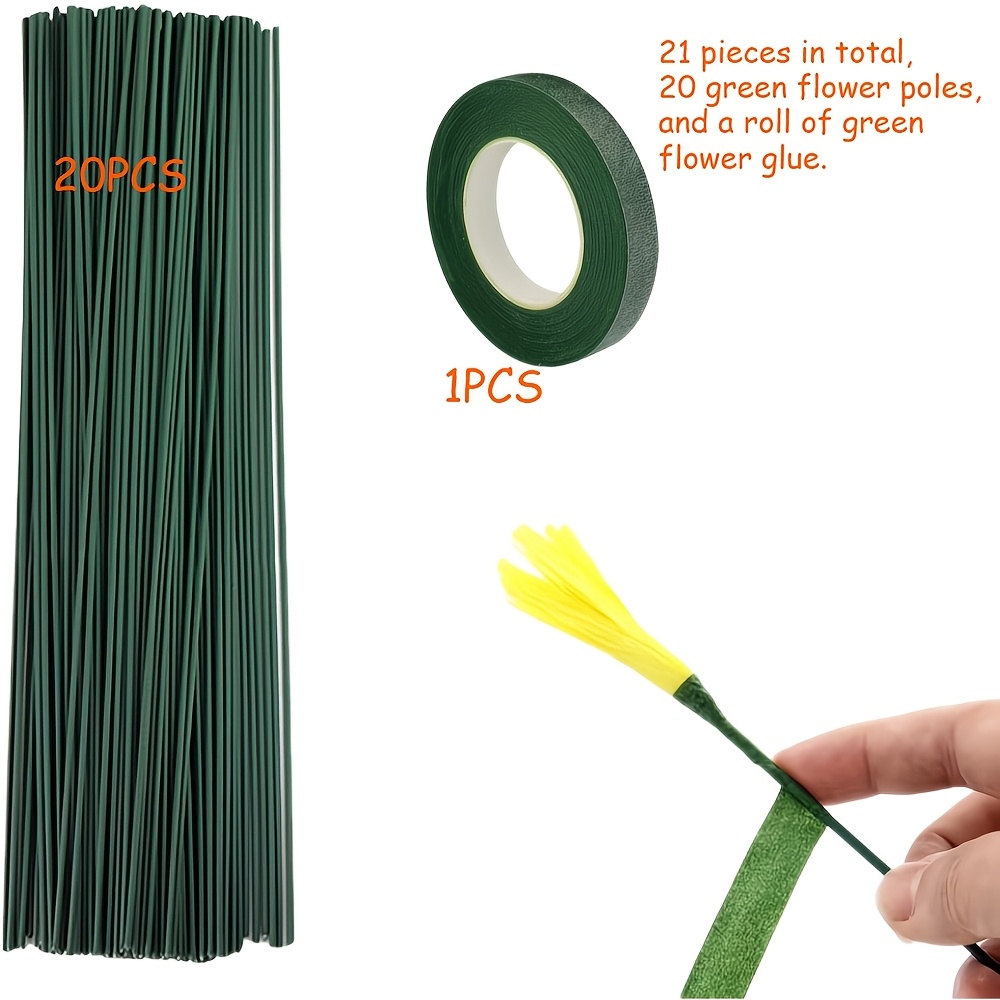 TEMU 21pcs Handmade Craft Set, Including 20 Floral Stems ( Inches Long) And 1 Roll Of Floral Tying Ribbon (787.4 Inches Long). The Coated Wire Mesh