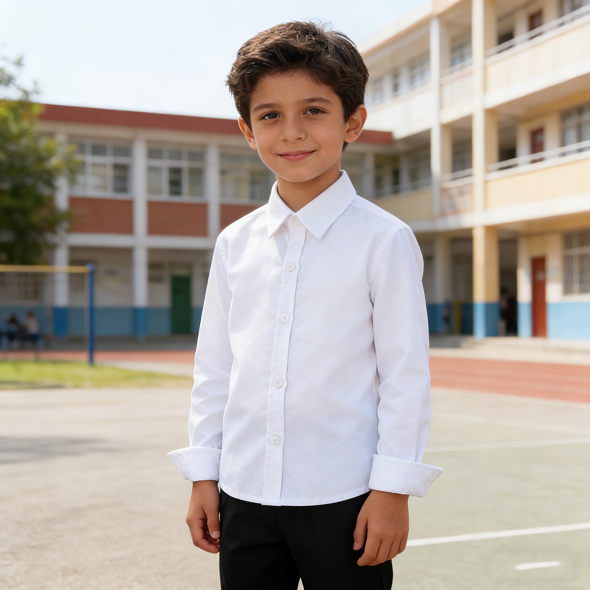 Conjunto de 3 camisas de manga larga blancas y azules para niño | Estilo preppy, tela sin elasticidad, corte regular para la escuela y presentaciones