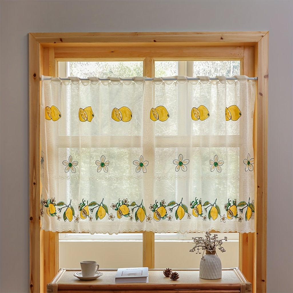 TEMU 1pc American Lace Partition Curtain Embroidered Floral Lemon Coffee Curtain Door Curtain Bay Window Short Curtain