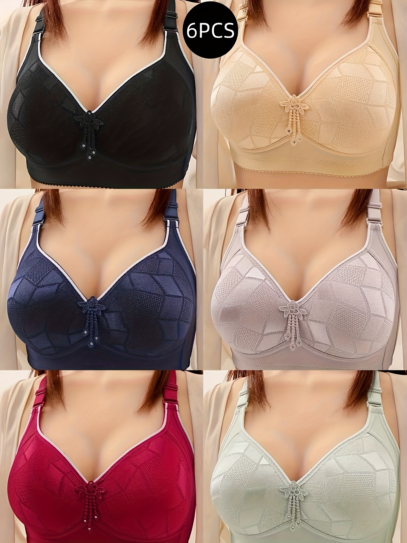 6pcs wire free push up bra with full coverage cups lift shape breathable no underwire bras suitable for daily wear machine washable elegant lingerie Product details 7