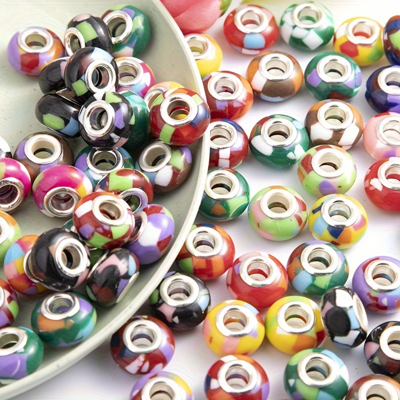 

50pcs Mixed Color 9*14mm Resin Irregular Color Block Pattern Large Hole Beaded Diy Bracelet Necklace Decorative Beaded Jewelry Materials