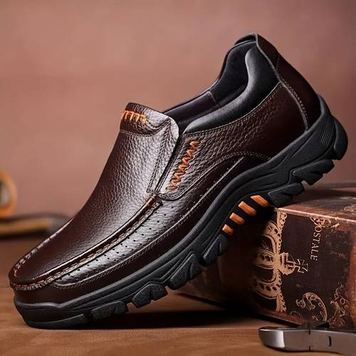 mens casual leather oxford shoes slip on comfortable loafers for daily wear outdoor activities lightweight breathable classic round toe design low leather upper with durable pvc outsole ideal for and