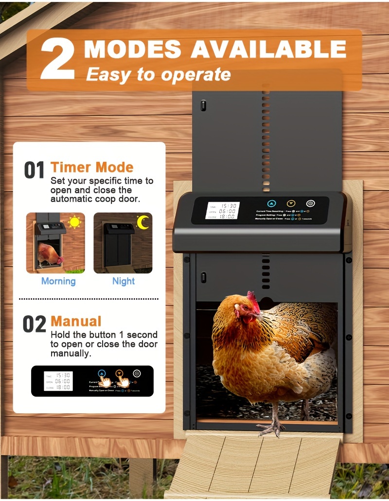 Easy-Install Automatic Chicken Coop Door Opener with Timer -, Battery-Powered Aluminum Accessory