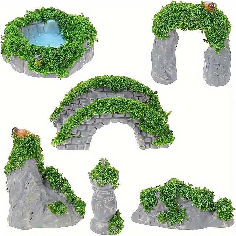 

Classic Style Thanksgiving Fairy Garden Statues - 6-piece Mini Resin Rockery Hills Pond Bridge Figurines Set For Zen Bonsai Landscape Decoration, Floor Mount, Holiday Theme, Use Without Electricity