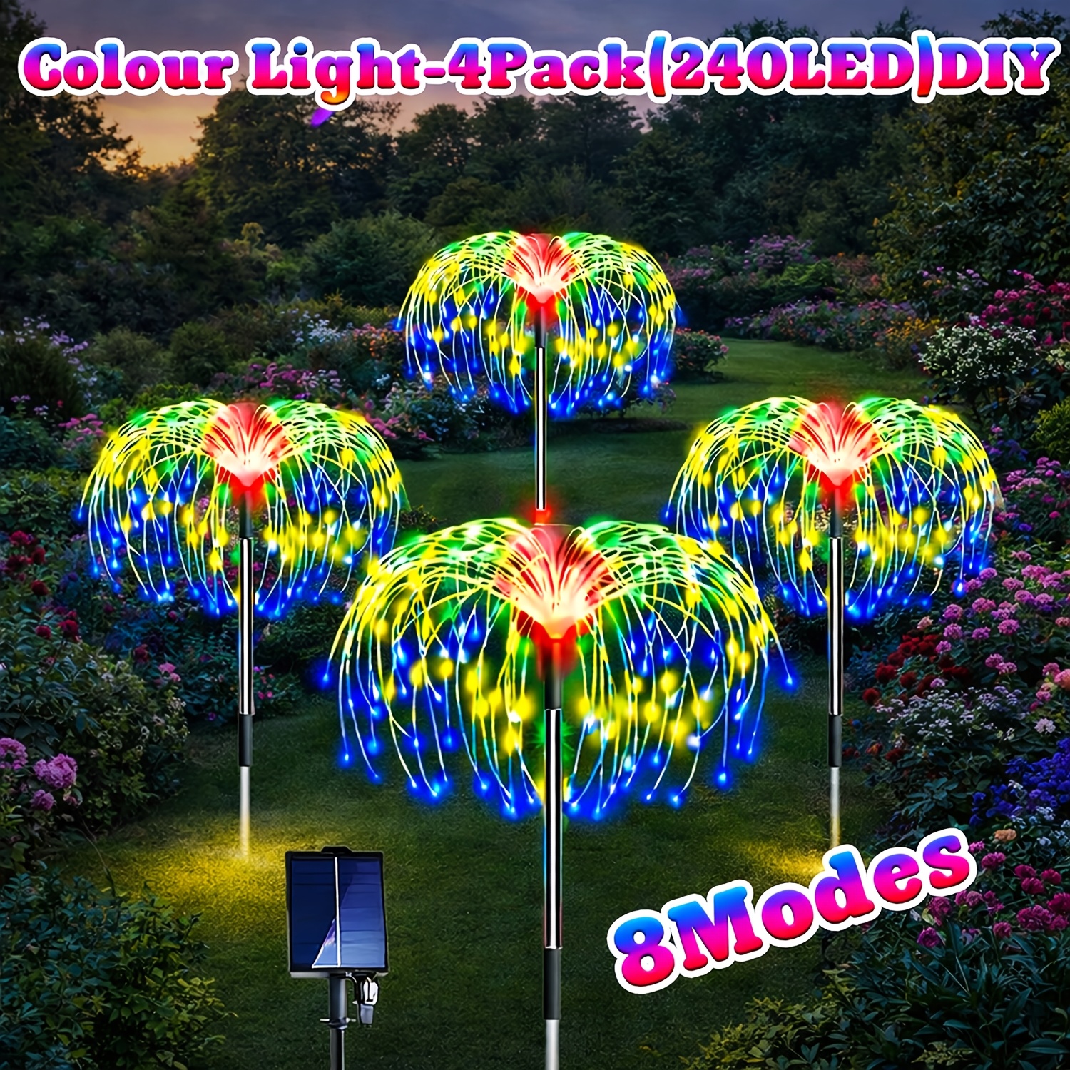 TEMU Paquete de 8 luces solares para jardín con 480 LED (4 unidades), 320/240 LED de luces de artificiales intermitentes, lámparas solares de jardín