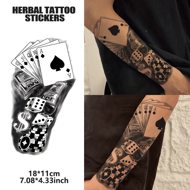 Temporary Tattoo Stickers | Waterproof, Lasts 1-2 Weeks, Features Poker Cards, US Dollar, Dice, Chips Design, Fashion Herbal Body Art, Paper Material, Oblong Shape Temporary Tattoo Stickers | Waterproof, Lasts 1-2 Weeks, Features Poker Cards, US Dollar, Dice, Chips Design, Fashion Herbal Body Art, Paper Material, Oblong Shape