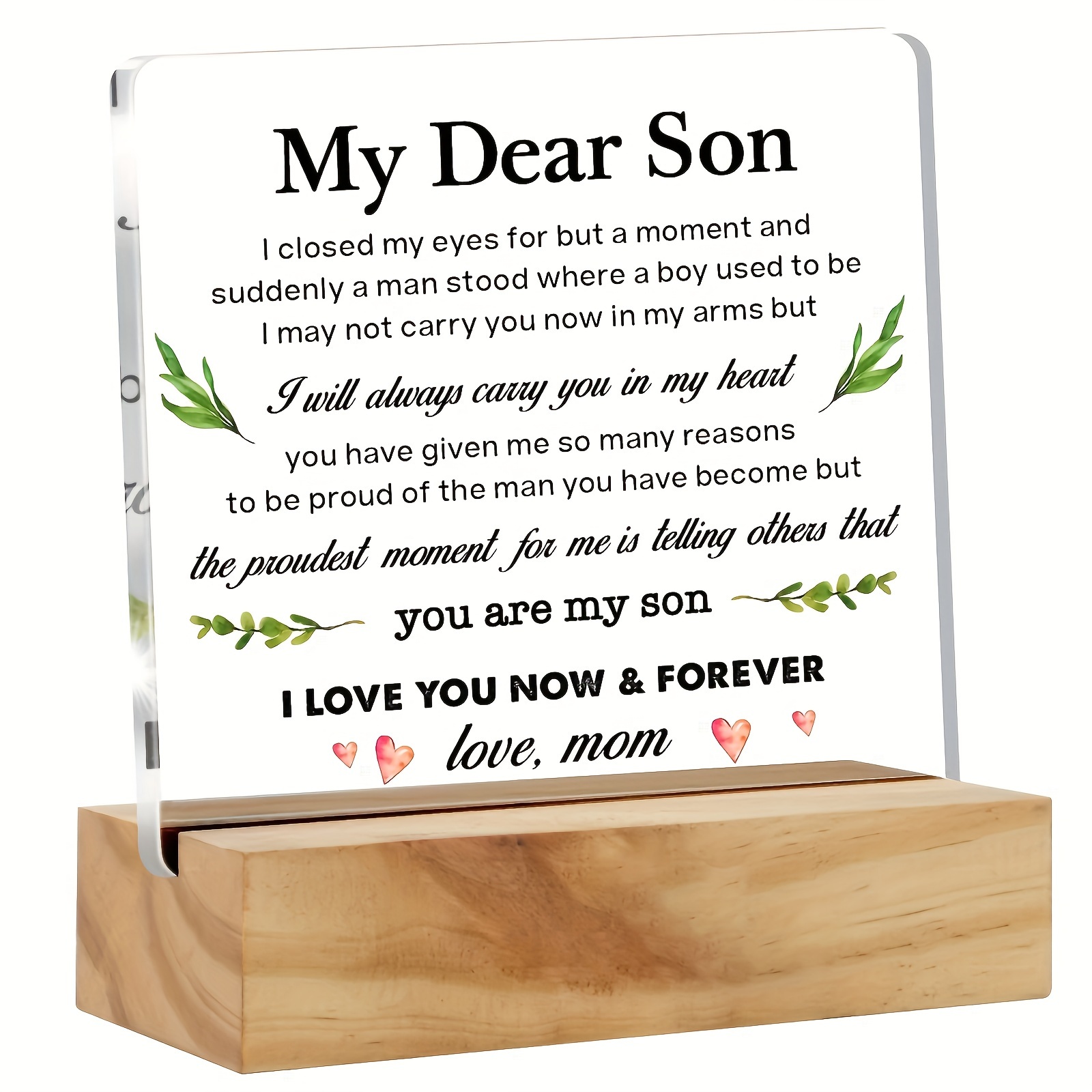 

1pc, Heartwarming Son Gift - "i Closed My Eyes For But A Moment" Acrylic Desk Plaque With Wood Stand - Meaningful Keepsake For Home & Office Décor - Perfect Present For Beloved Son
