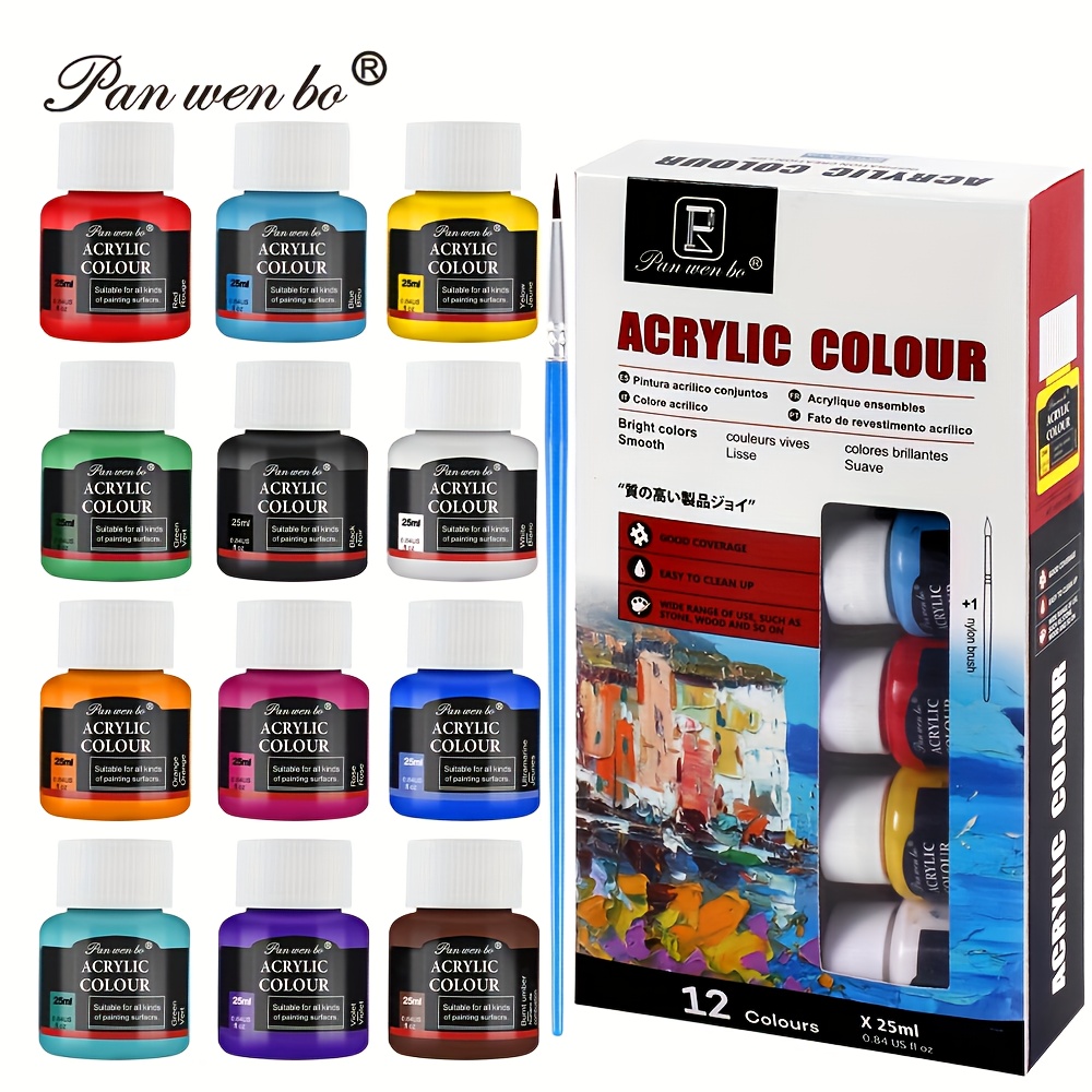 Image of 12-color Acrylic Paint Set - Per Jar, Art Textile, Quick Drying And , Suitable For Canvas, Stone, Crafts, And Art Projects. Ideal As A Back-to-school And Holiday Gift