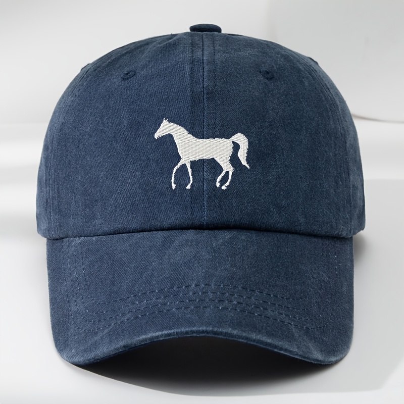 TEMU 【高品質】白馬刺繍ベースボールキャップ ドヴィンテージ 調節可能 ダックビルキャップ ソフトトップ 通気性 吸汗性 日よけ サンハット トレンド