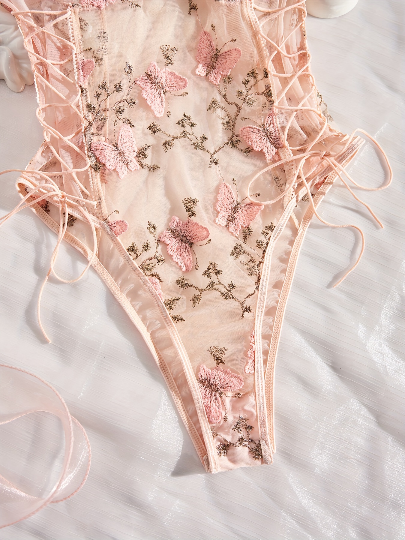 New Butterfly Jacquard Design See Custom Bodysuit Nude Fat - Temu