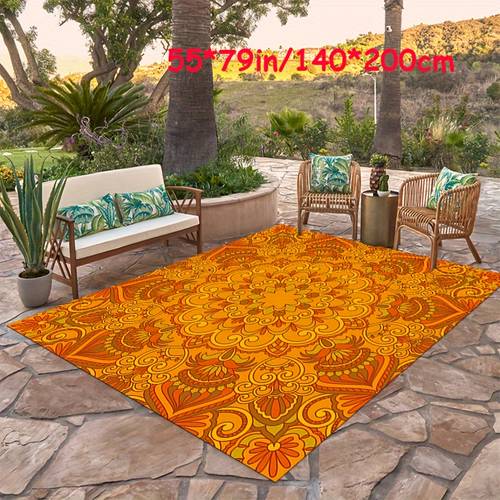 Orange Retro-style Printed Carpet Decorative Living Room Soft Carpet, Machine Washable Non-slip Carpet, Hotel Cafe Shop Carpet