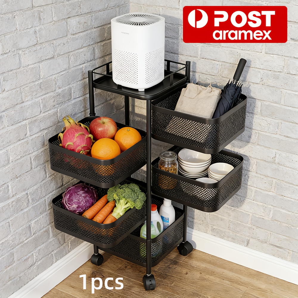 TEMU 5-layer Rotating Storage Trolley Kitchen Rolling Tiered Rack Stacking Organizer With 360-degree Swivel Lockable Wheels For Storing Fruits And