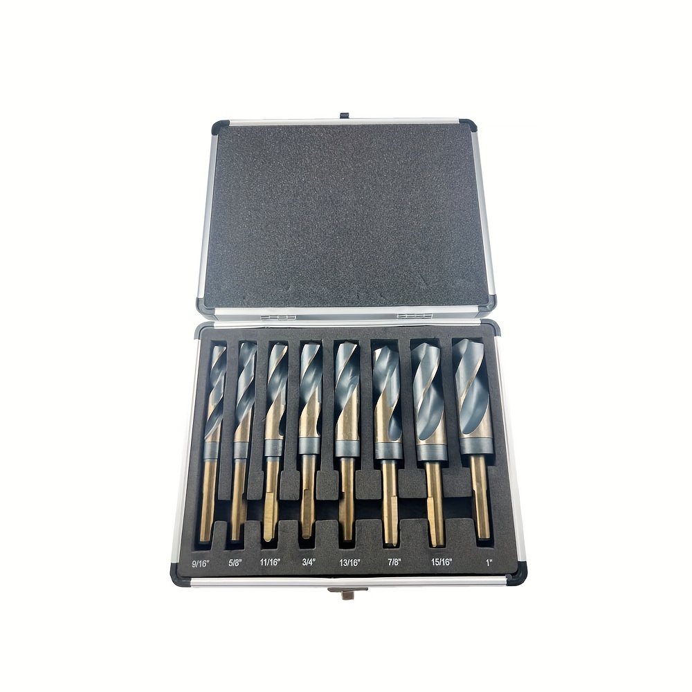 

8pcs Metric & Imperial Twist Drill Bit Set With Steel Shank, Round & Flat Handles - Includes Aluminum Case For Easy Organization, Diy Projects, Drill Accessories