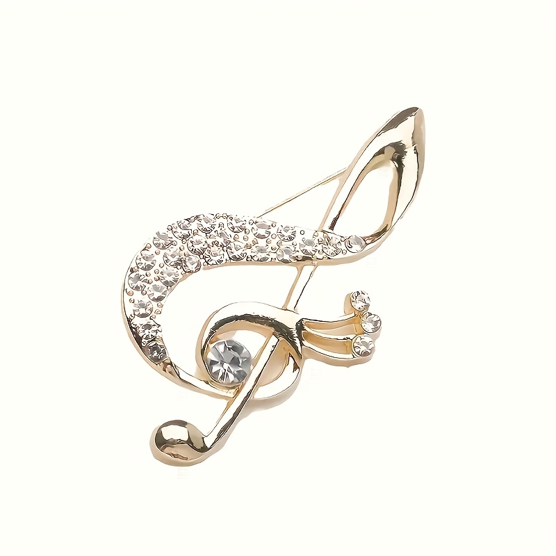 Elegant Golden Musical Note Rhinestone Brooch - Shimmering Treble Clef Design With Synthetic Gemstone, Creative Women's Fashion Pin