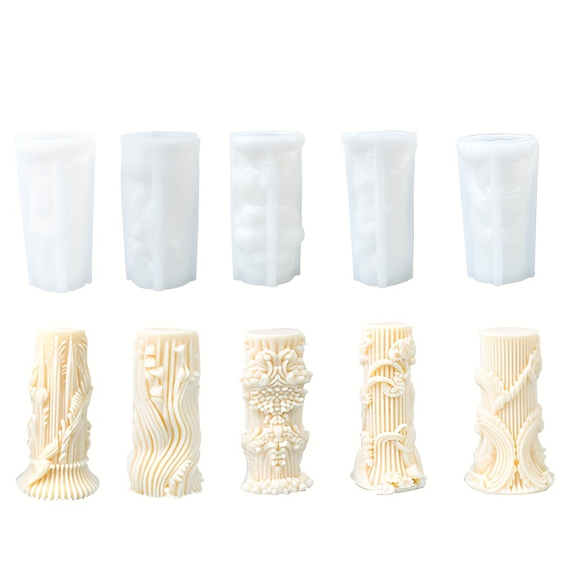 Image of A Set Of 5 European-style Cylindrical Candle Molds Featuring A Rotating Design, Suitable For Candles, Resins, Plaster Crafts, And Decorative Items