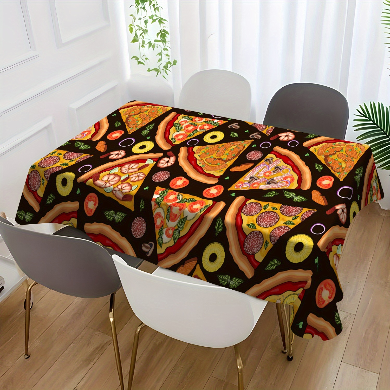 TEMU 1pc Pizza Tablecloth - Realistic Pizza Design With , Mushrooms, Bell Peppers, Olives - Easy-clean Polyester Fabric For Kitchen, Dining, Parties,