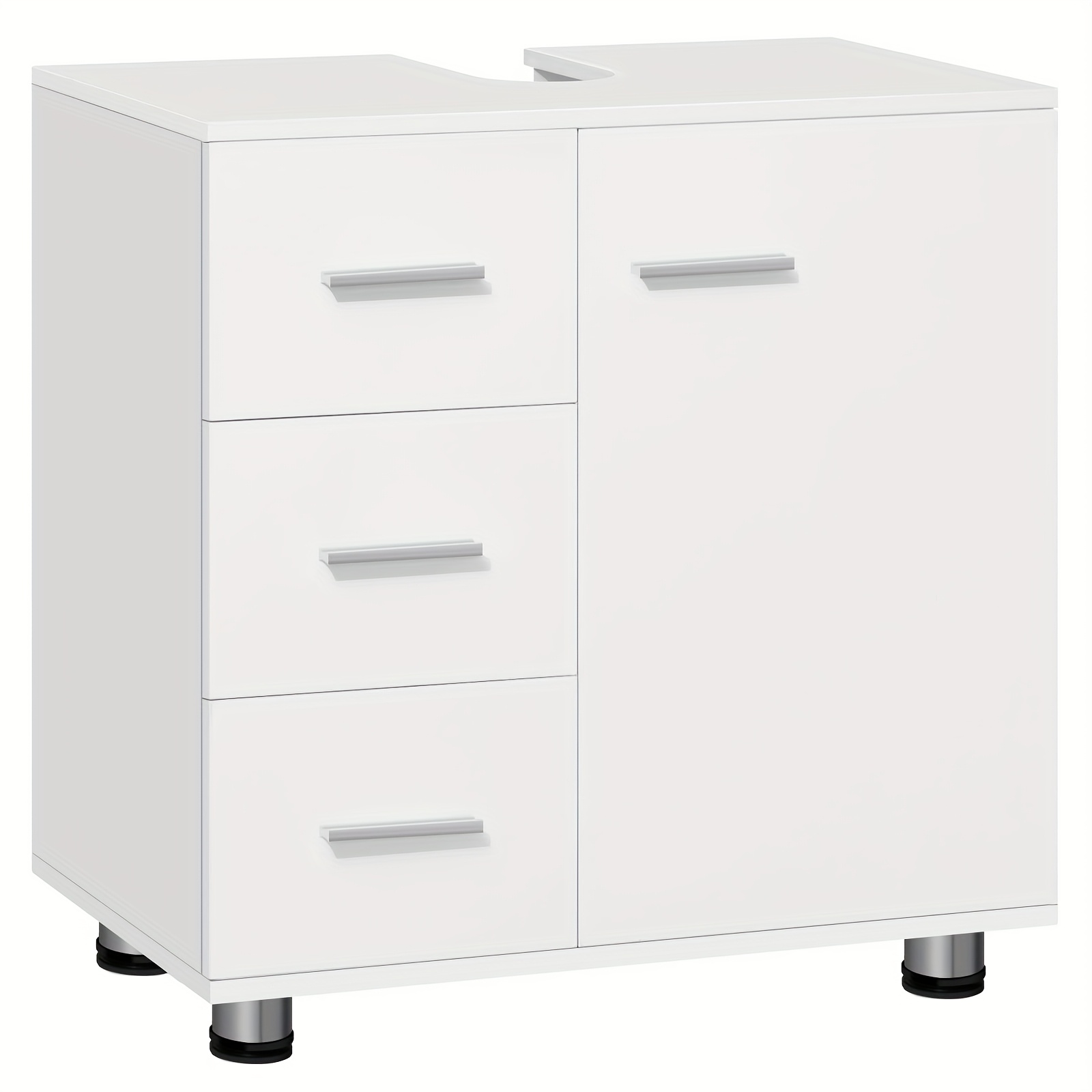 Image of 1pc Bathroom Cabinet With 3 Drawers, 2 Compartments Behind Door, Adjustable Shelf, Bathroom Cabinet, Bathroom Combination, White, 60 X 59.5 X 30 Cm
