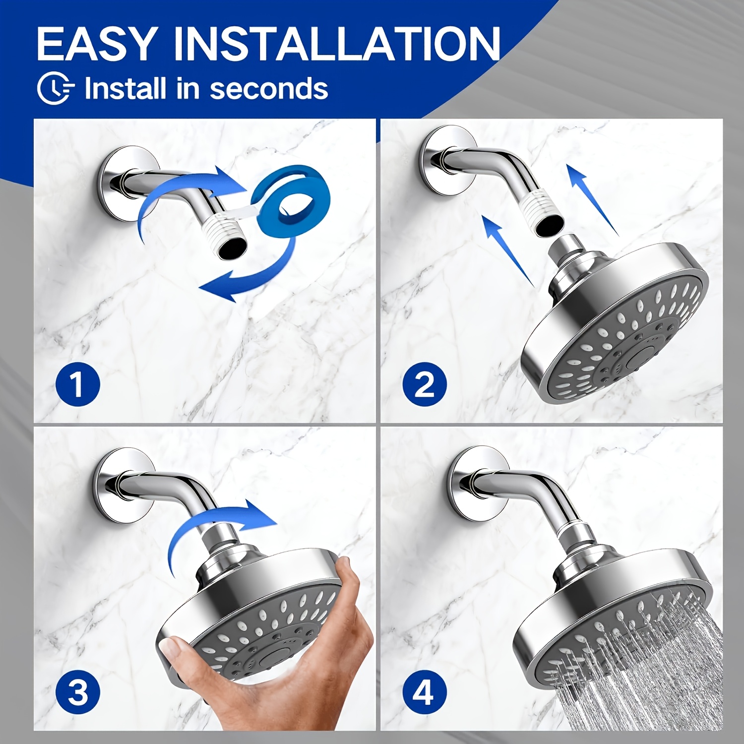 One-Piece Shower Set with 4-Inch Multi-Mode Pressurized Top Spray