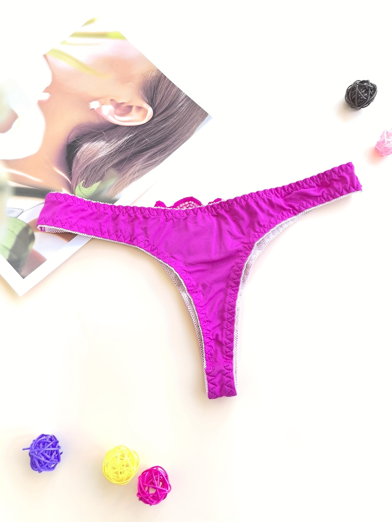 Juego de 5 tangas de encaje  para mujer, transpirables, a la moda, suaves, ajustadas, sin costuras y cómodas, con ribete de color de contraste