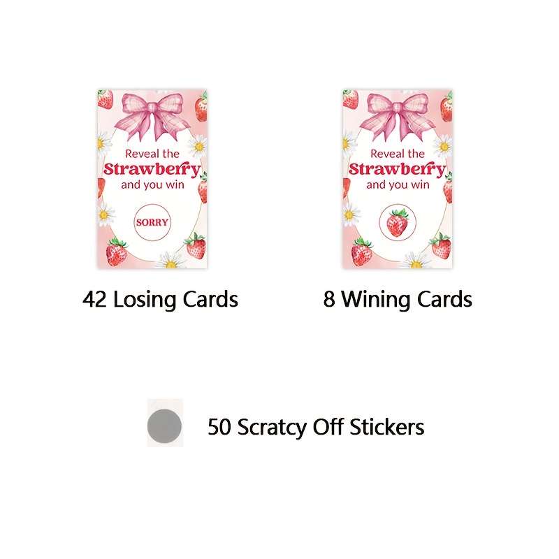 TEMU 50pcs Of Strawberry-themed Scratch-off Cards For A Shower