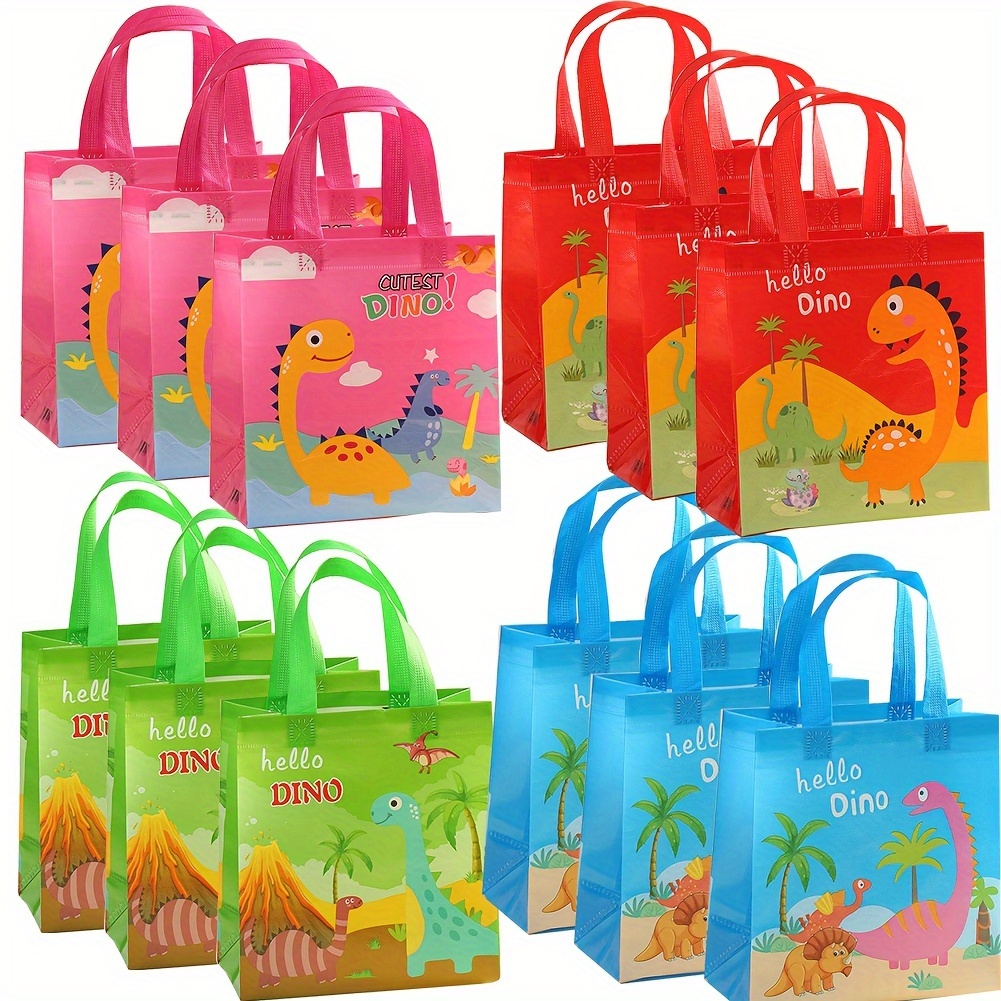 

Ensemble de 12 sacs cadeaux dinosaures avec poignées en tissu non tissé imperméable pour fête d'anniversaire sur le thème des dinosaures