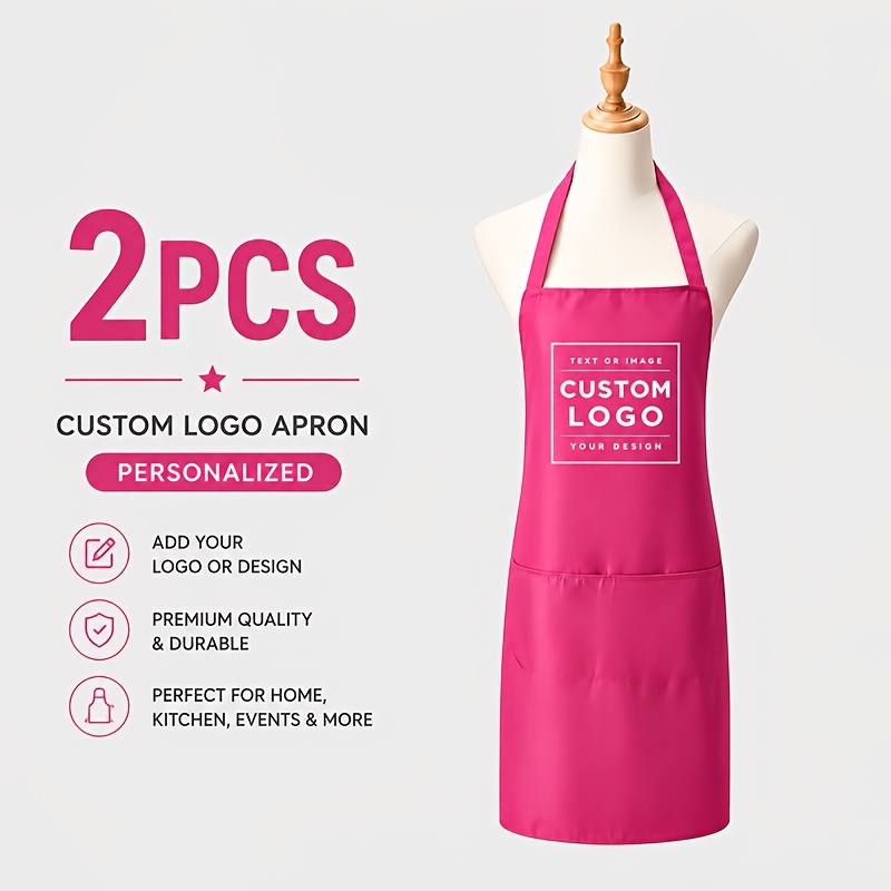 TEMU 2pcs Custom Logo Personalized Polyester Apron - Adjustable Apron, Your, Multi-, Durable, Multiple Colors , Suitable For Restaurants, Shops,