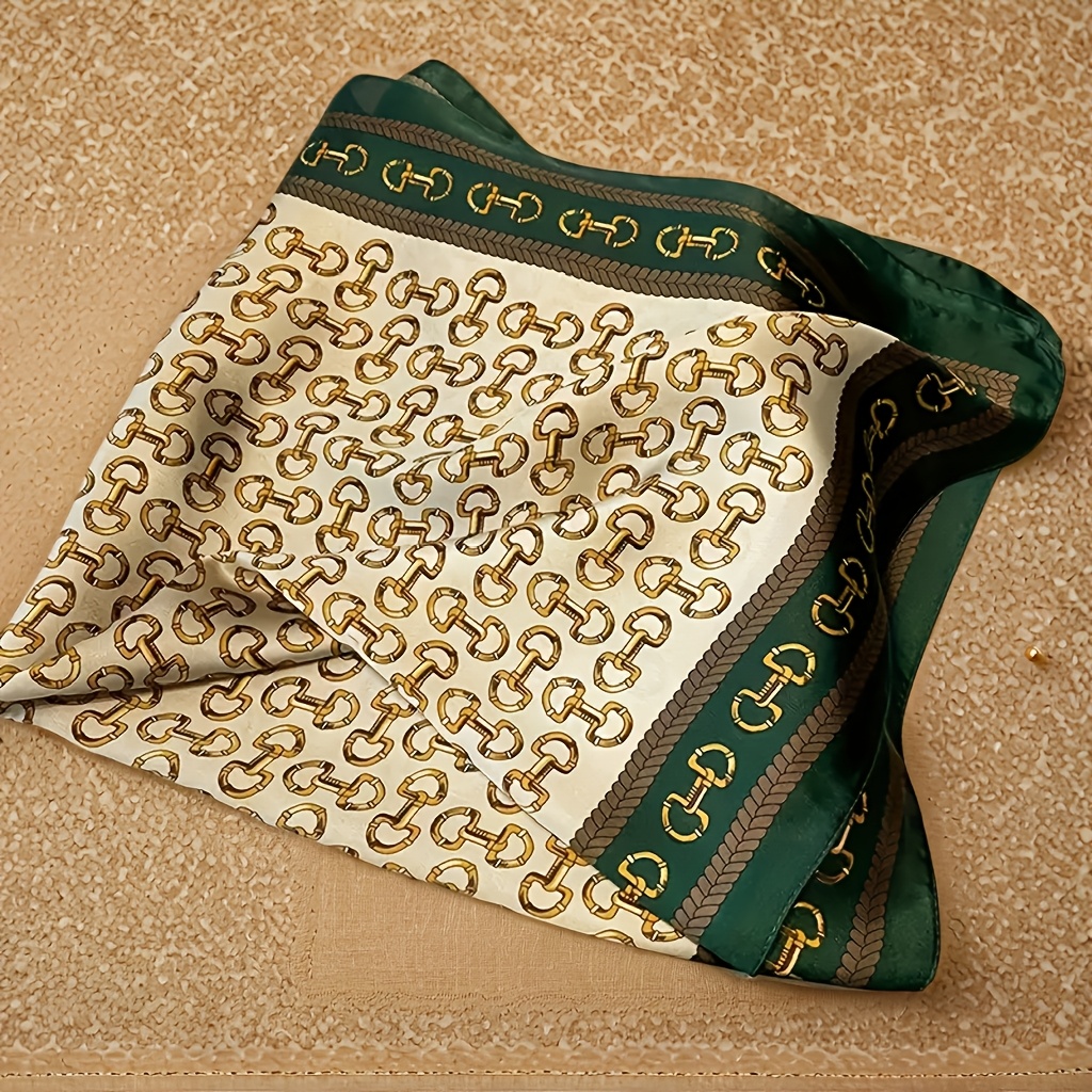 E-shop Quadratisch | Grün-goldenes Knopfdesign, elegantes böhmisches Halstuch, ideal für Strandurlaub Anzug-Accessoires, Handwäsche oder chemische