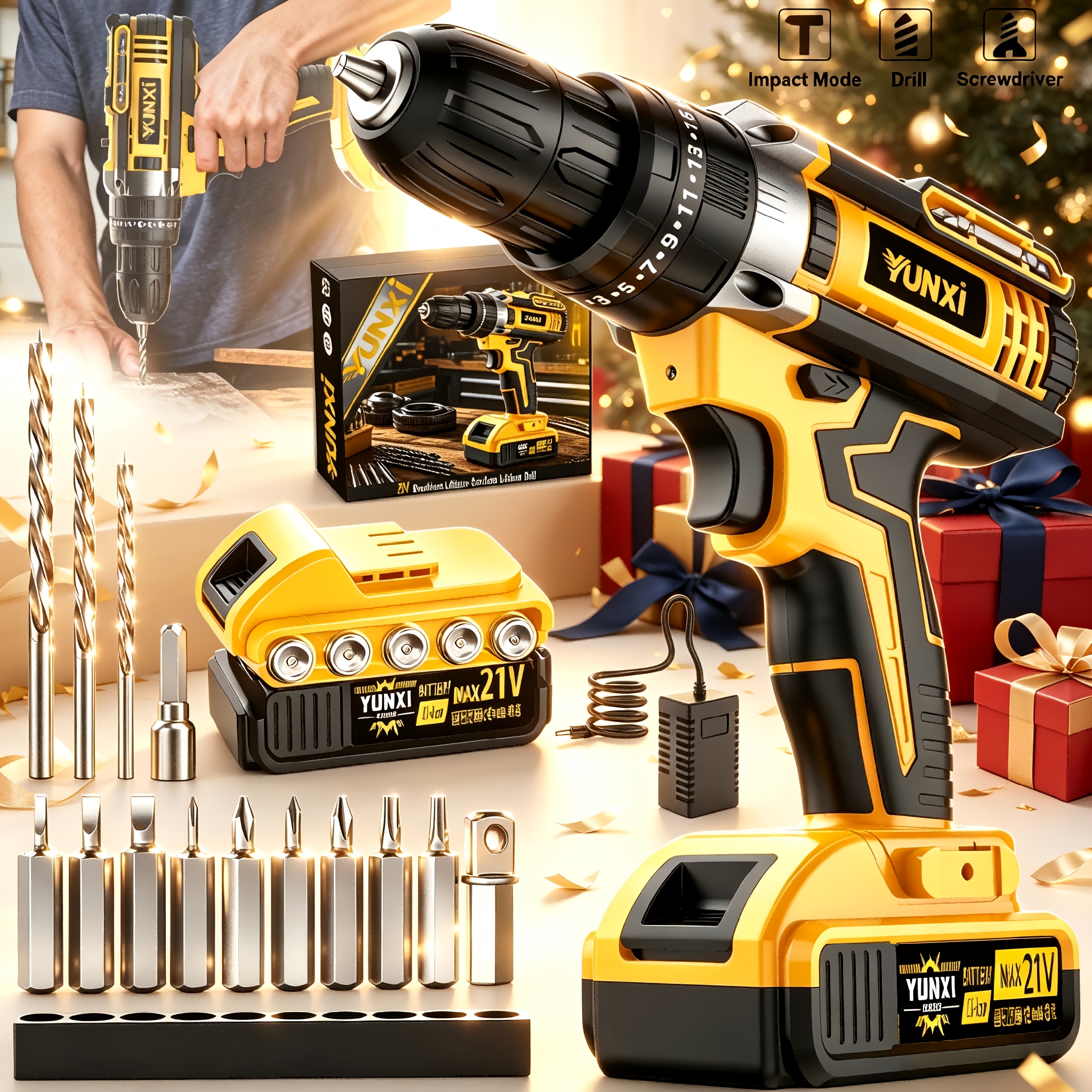 TEMU 2026 New 21v Cordless Drill Set With Tool Box, 2.0ah Battery & Fast Charger, Portable Electric Drill Driver Kit With Drill Bits & Hand Tools,