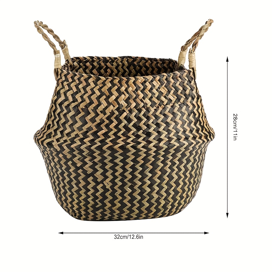 Seagrass Basket With Handle, Natural Woven Planter For Indoor Plants Storage, Laundry, Picnic And Groceries, Shelf Baskets