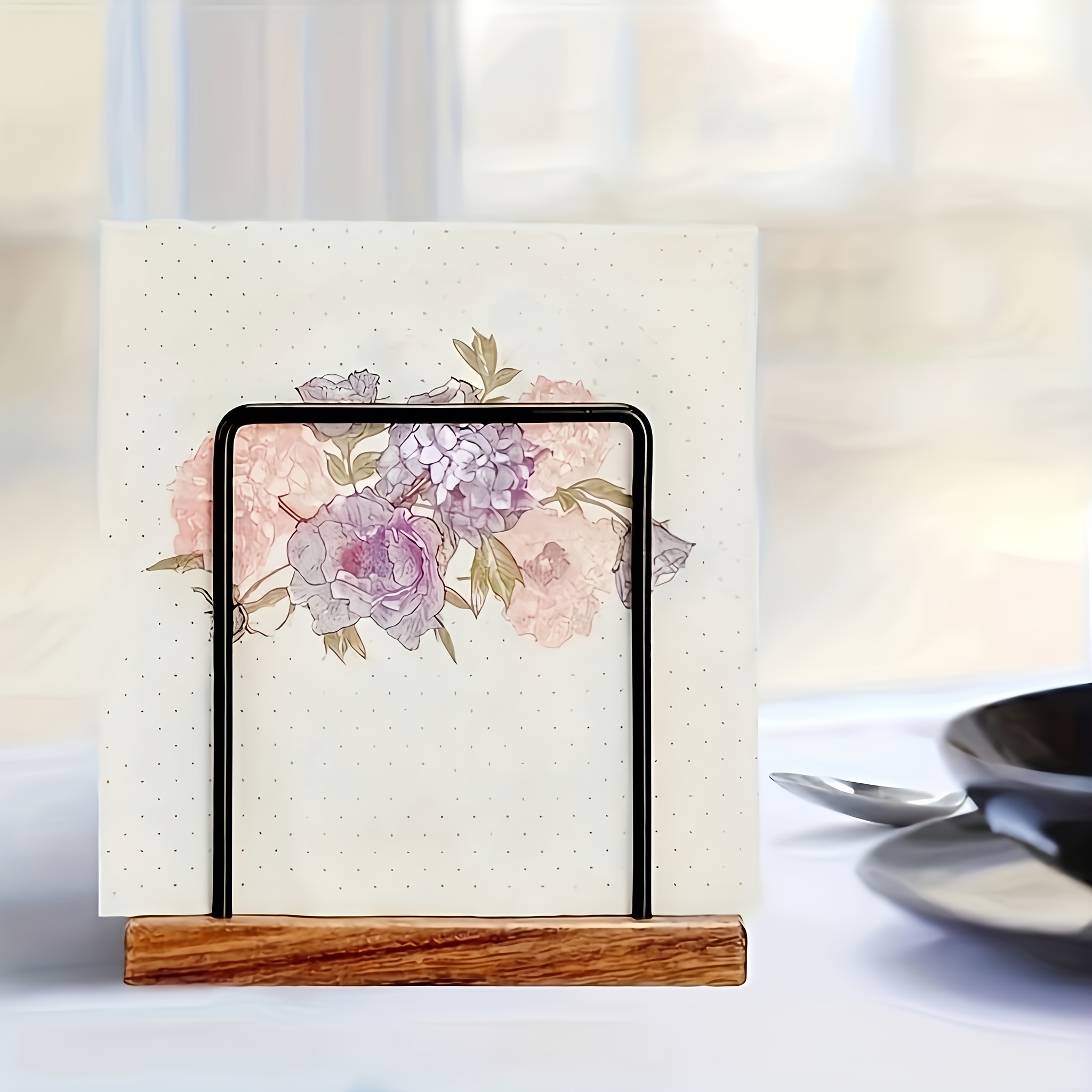 TEMU 1pc, Wooden Napkin Holder, Cutting Board Rack, Metal Vertical Table Napkin Holder, For Dining Table Hotel Office Bathroom