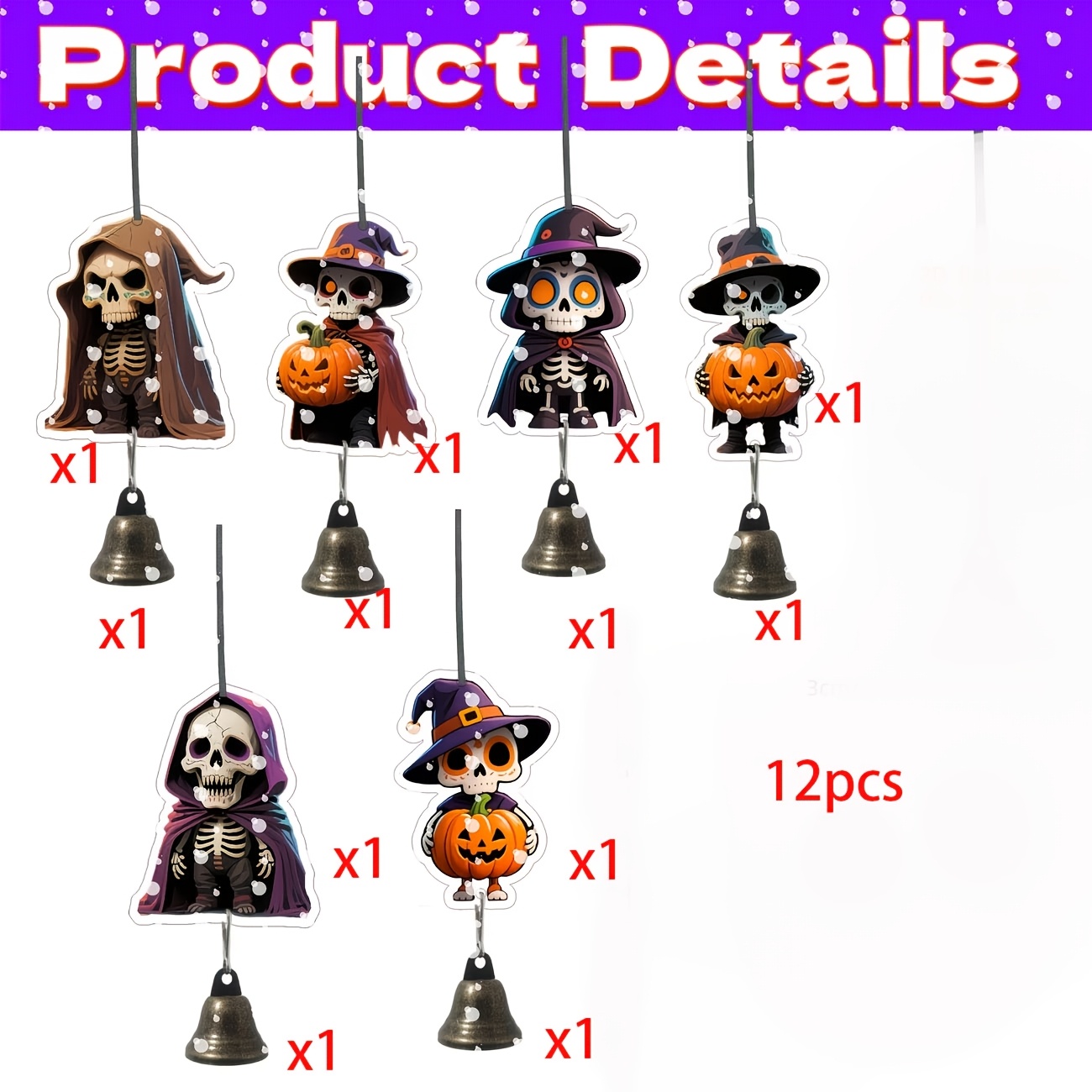 Image of 2d Flat, 12pcs Halloween Cape Wind Chime Ornament, Halloween Decorative Wind Chime, , Halloween Party Decorative Wind Chime, Holiday Scene Decoration, Holiday Gift