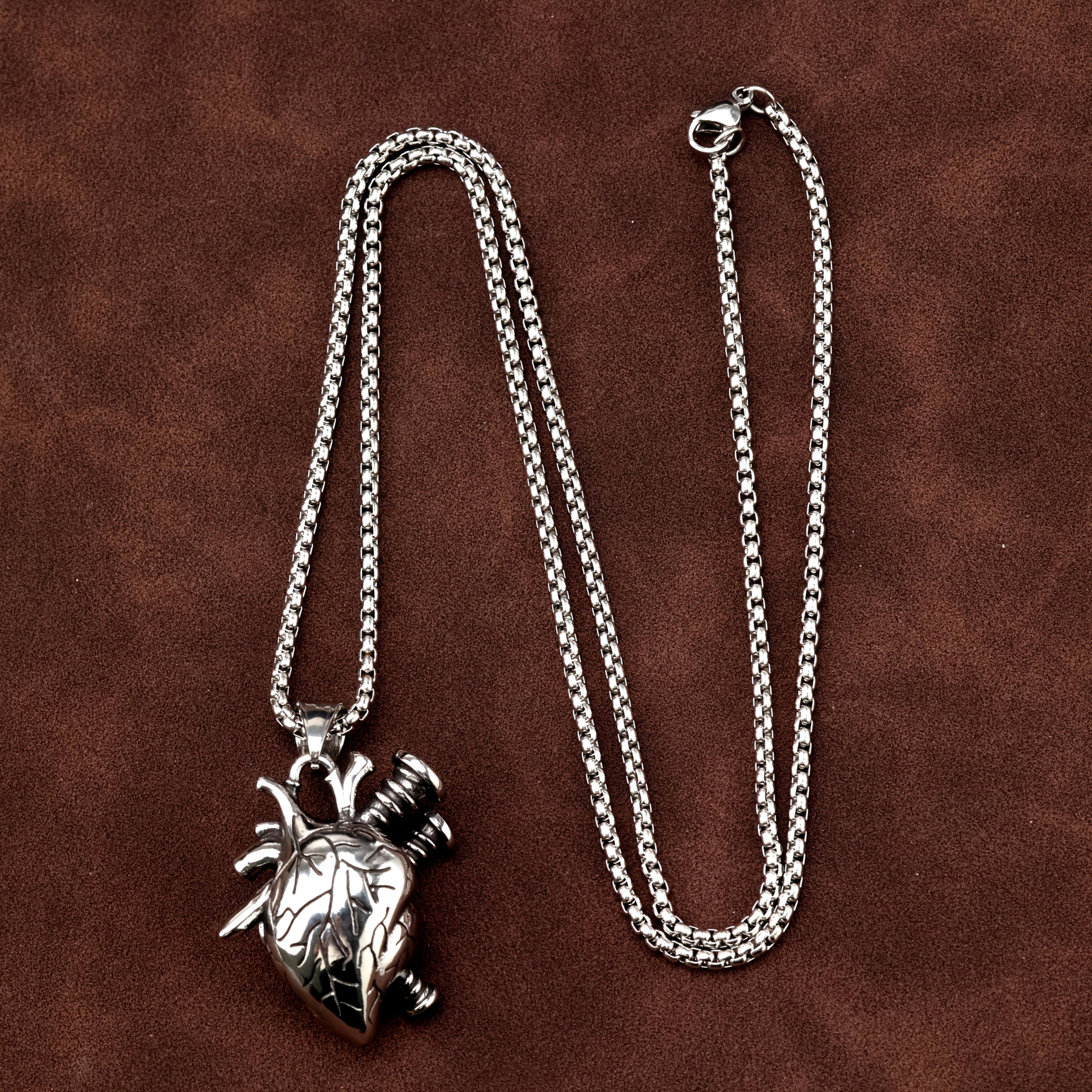 TEMU 1pc Titanium 316l Stainless Steel Cast New Screw Heart Pendant Necklace, Vintage Style 23.6-inch Necklace Suitable For Women's Personality