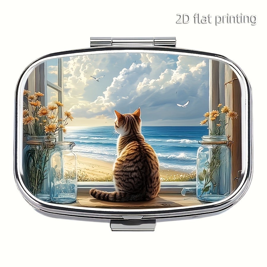 Image of 1pc Cat-themed Pill Box - Compact Portable Travel Medication Case Suitable For Pocket Or Wallet, Sea Window Design Tablet Holder, Medication For Capsules & Pills, Unique Gift For &