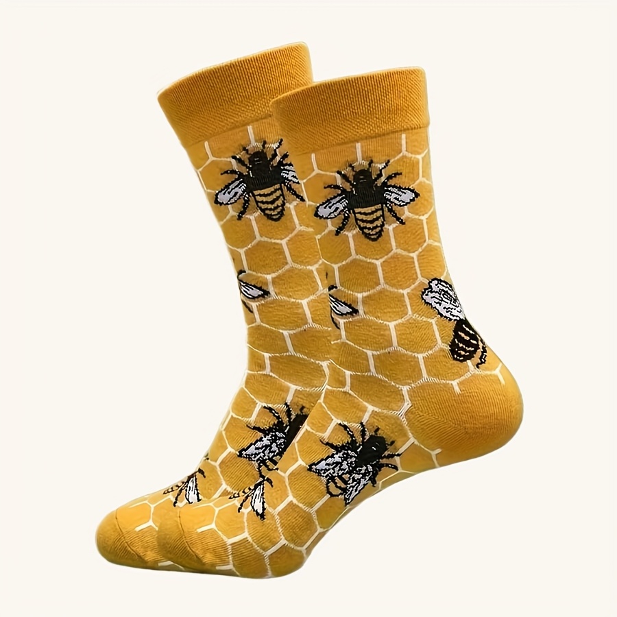 TEMU Unisex Mid-calf Socks Featuring A Bee Hive Theme. Socks Are With Bee And Hive Patterns, With And Fun. Breathable And Comfortable Trendy Socks Are Suitable For Daily Wear And Outdoor Activitie