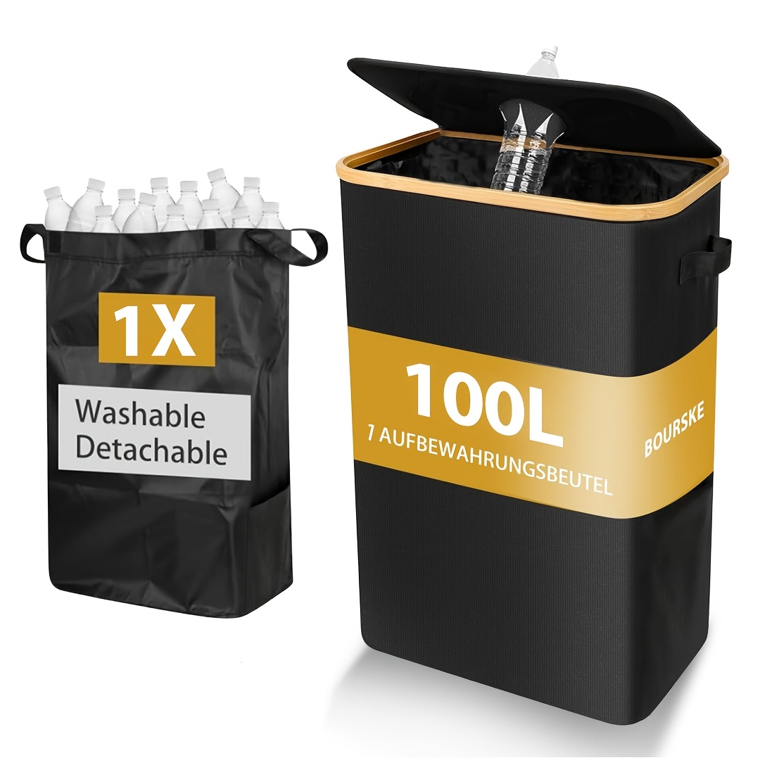 140 L/100l Bottle Collection Container With Lid And Detachable Bag - Large Capacity - Bottle Collection Container - Bottle Storage (black)