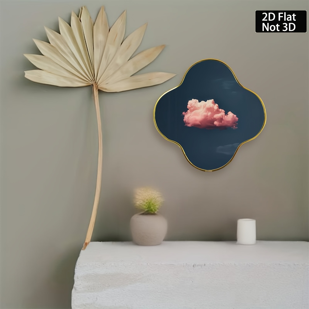 TEMU Piatto 2D, piatta 2D squisita e lussuosa con bordo testurizzato, Illustrazione minimalista di pittura a olio con nuvola isolata in tenue e