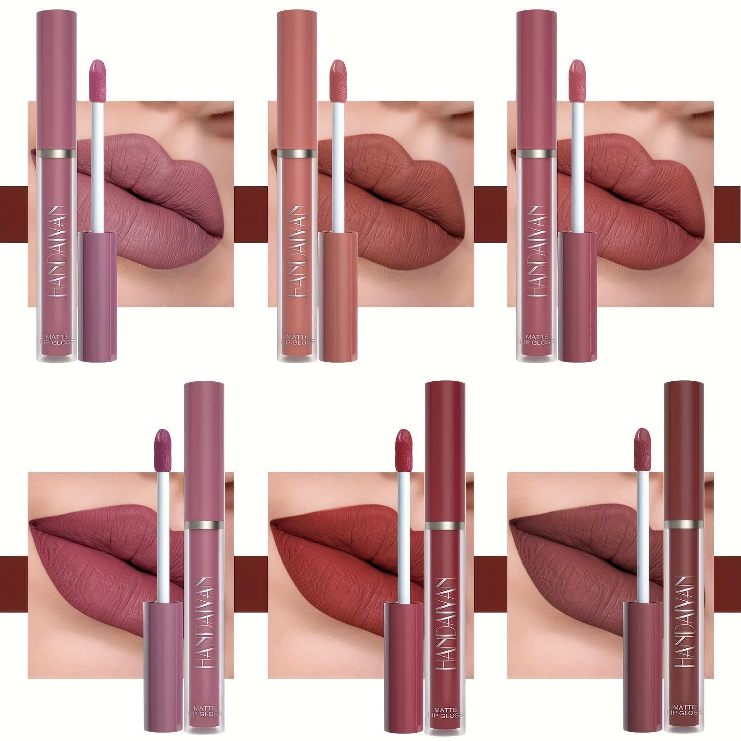 6 pcs matte liquid lipstick set long lasting non stick waterproof suitable for all skin types   red hues details 6