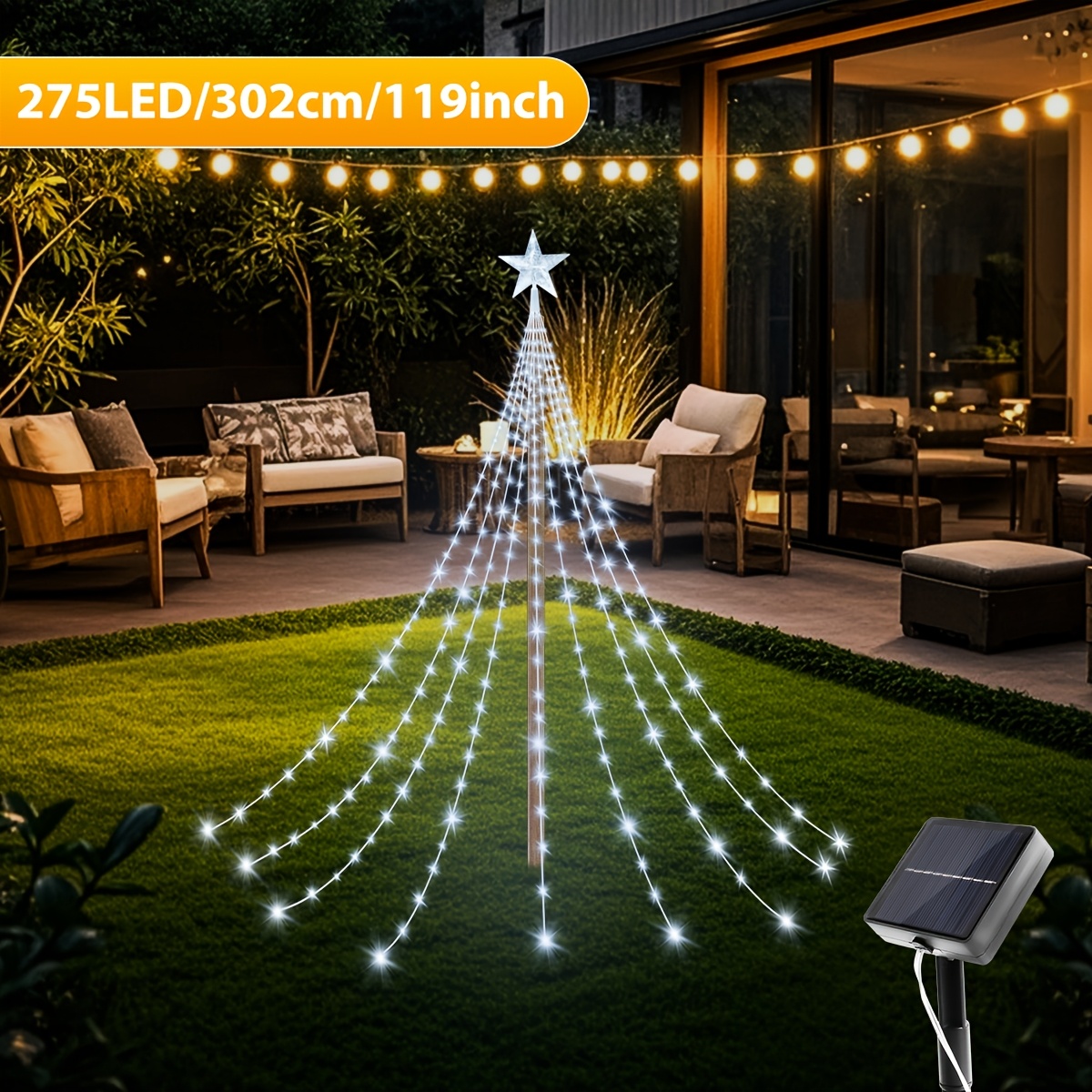 TEMU Guirlande lumineuse de Noël en extérieure avec décoration d' 195/275 LED, intensité réglable sur huit niveaux, pour cour, fête, maison, Noël,