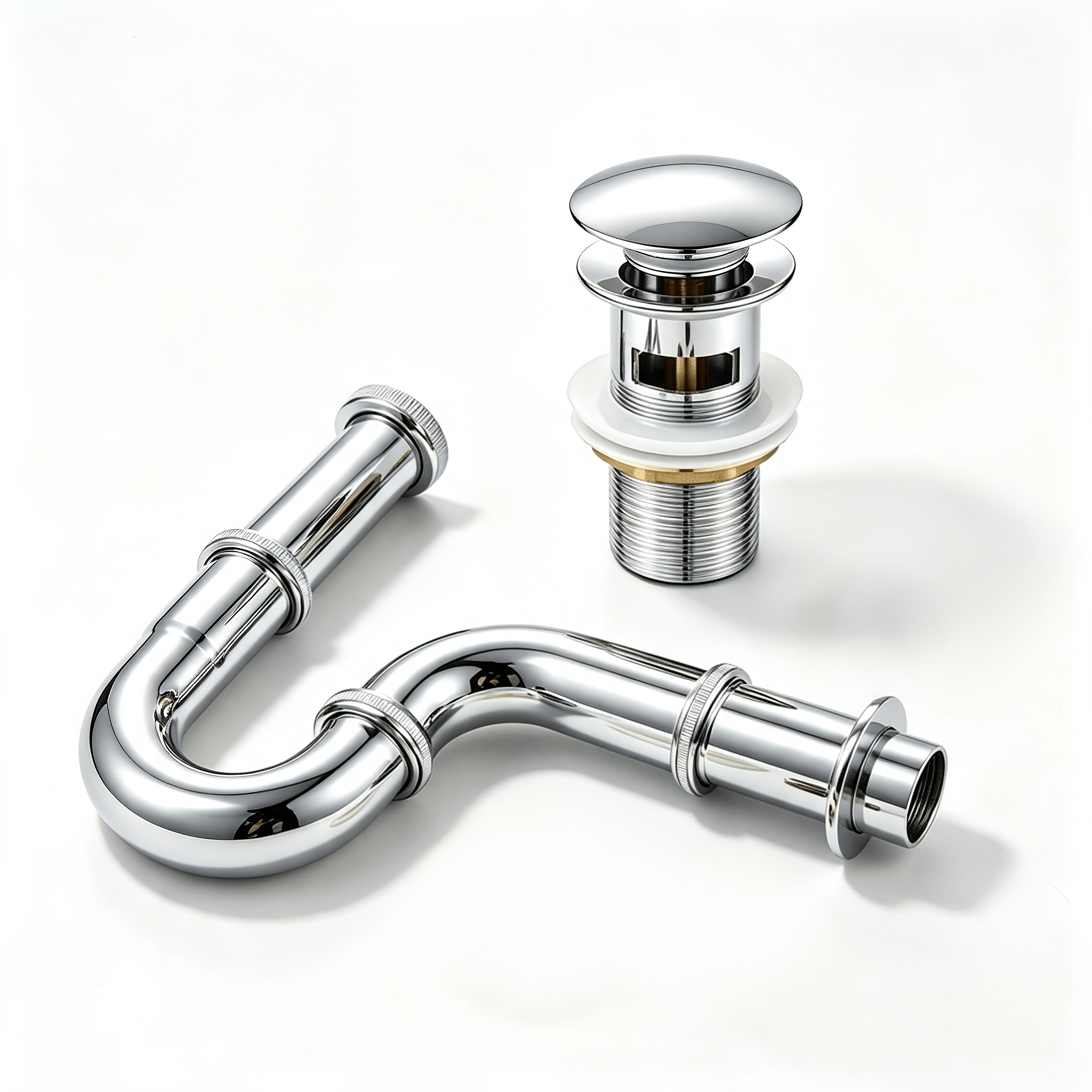 Image of Pop-up Sink Drain Stopper With Brass Core Large Cover, Stainless Steel P-trap Drain Pipe, Bathroom Vanity Basin Drainage Kit For Handwashing