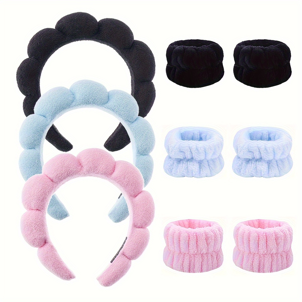 

3pcs Sweet Fried Dough Twists Hair Band Simple Face Wash Elastic Wrist Band For Women's Spa Makeup Skin Care Sponge Hair Band