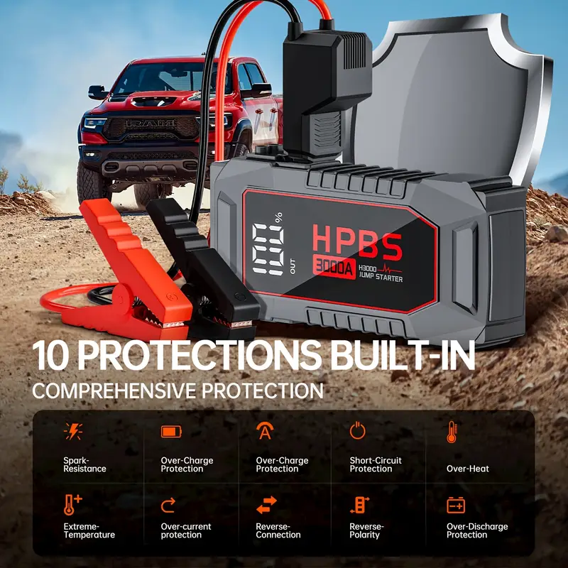 pack with power bank 12v battery booster charger for 10 and 8 0l diesel engines motorcycle car suv pick up truck dead battery multi functional flashlight for Product details 5