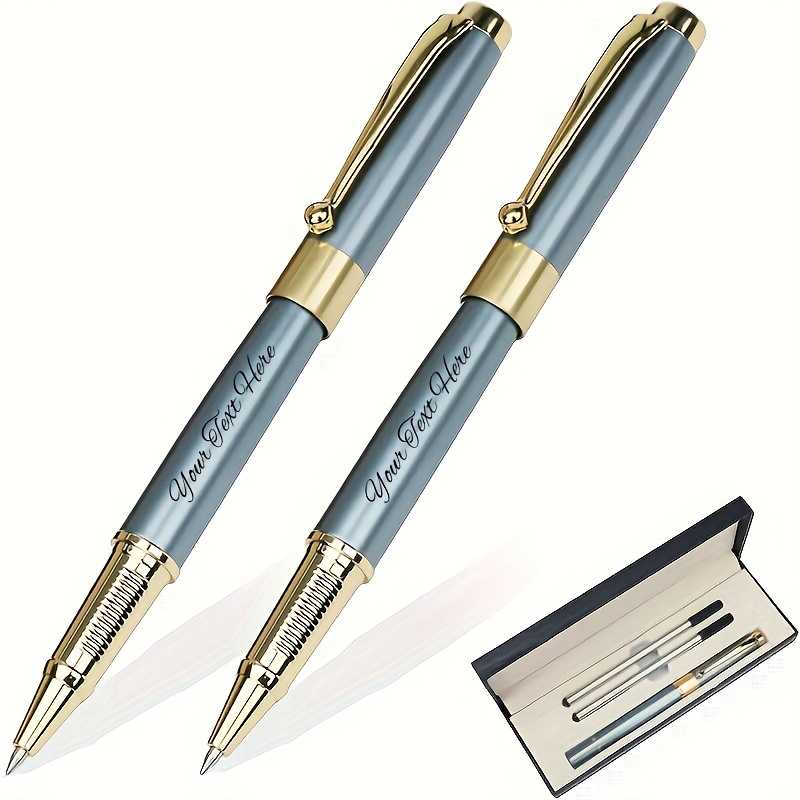 Personalized Luxury Ballpoint Pen, Free Laser Engraving Customization, 0.5mm Black Ink, Nice BallPens Box Birthday Gifts, Office Gel Pens Writech Pens Fine Point Smooth Writing Blue Pens